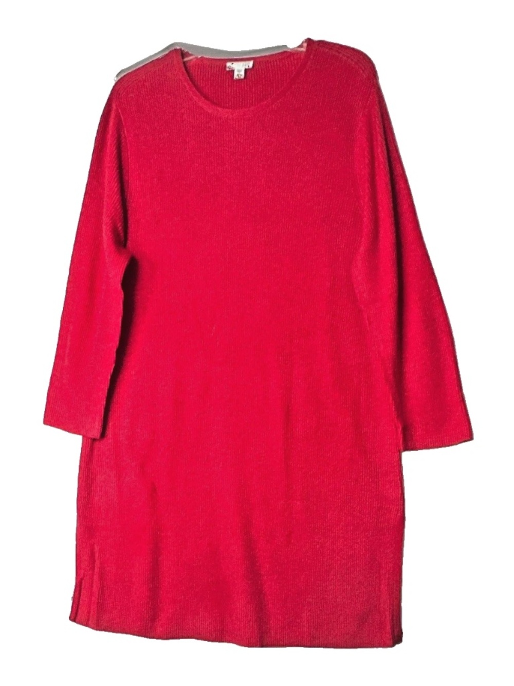 J. Jill Red Solid Knit Sweater Dress Women’s L 3/4 Sleeve Scoop Neck Pullover